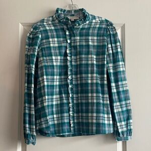 LOFT Teal and White Plaid Women’s Shirt - NEW